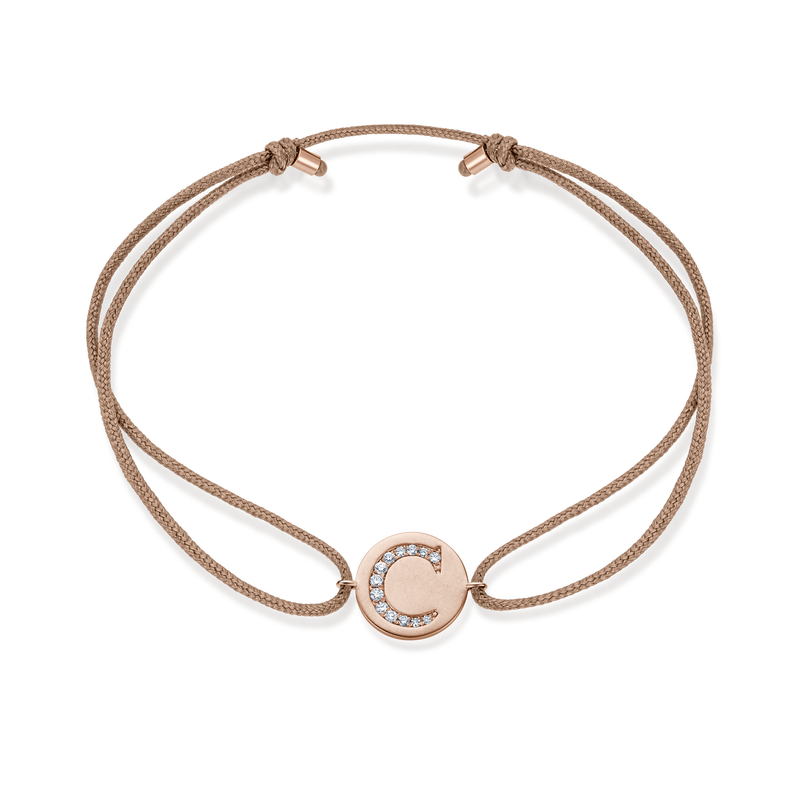 A to E Diamond Initial Plate Stoff Armband - Roségold