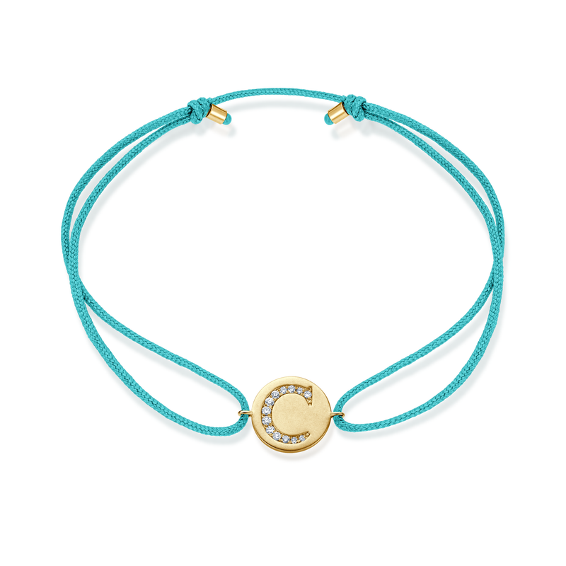A to E Diamond Initial Plate Stoff Armband - Gelbgold