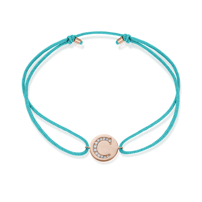A to E Diamond Initial Plate Stoff Armband - Roségold