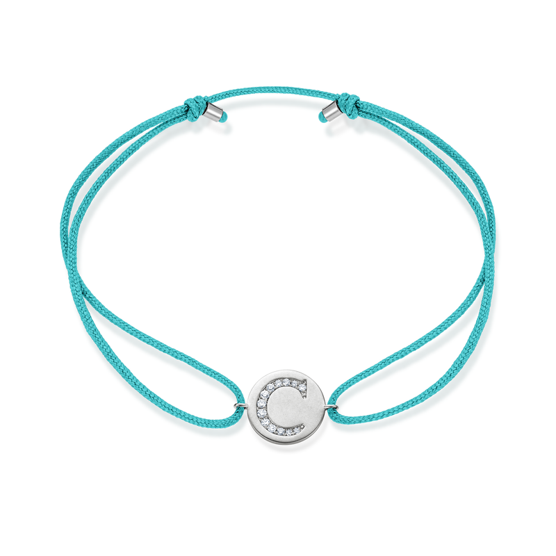 A to E Diamond Initial Plate Stoff Armband - Weißgold