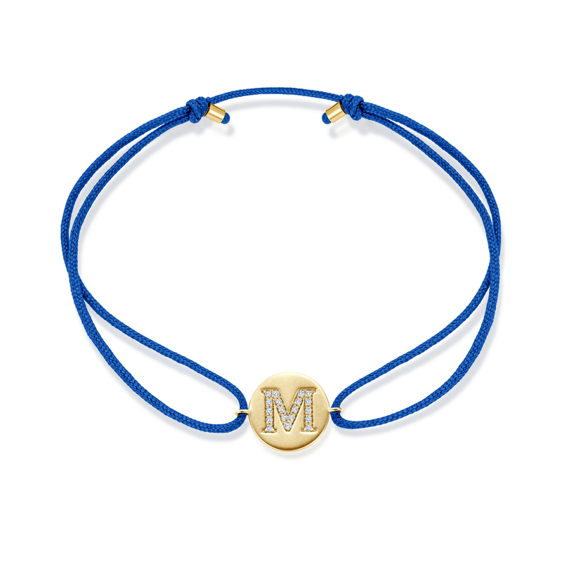 K to O Diamond Initial Plate Stoff Armband - Gelbgold