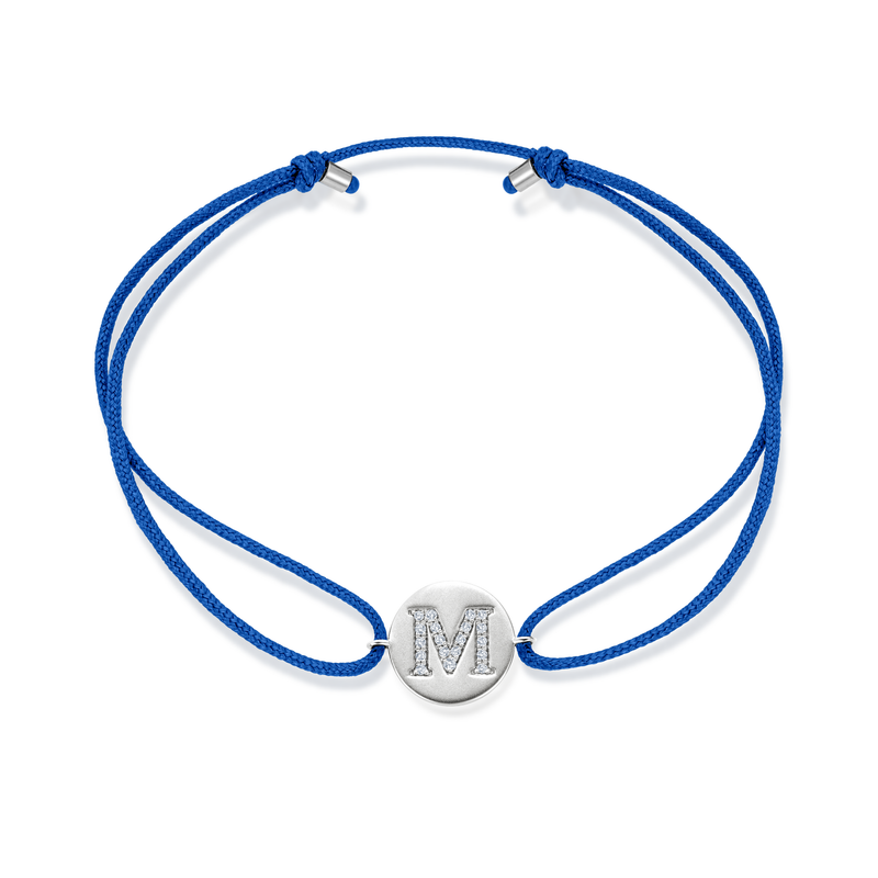 K to O Diamond Initial Plate Stoff Armband - Weißgold