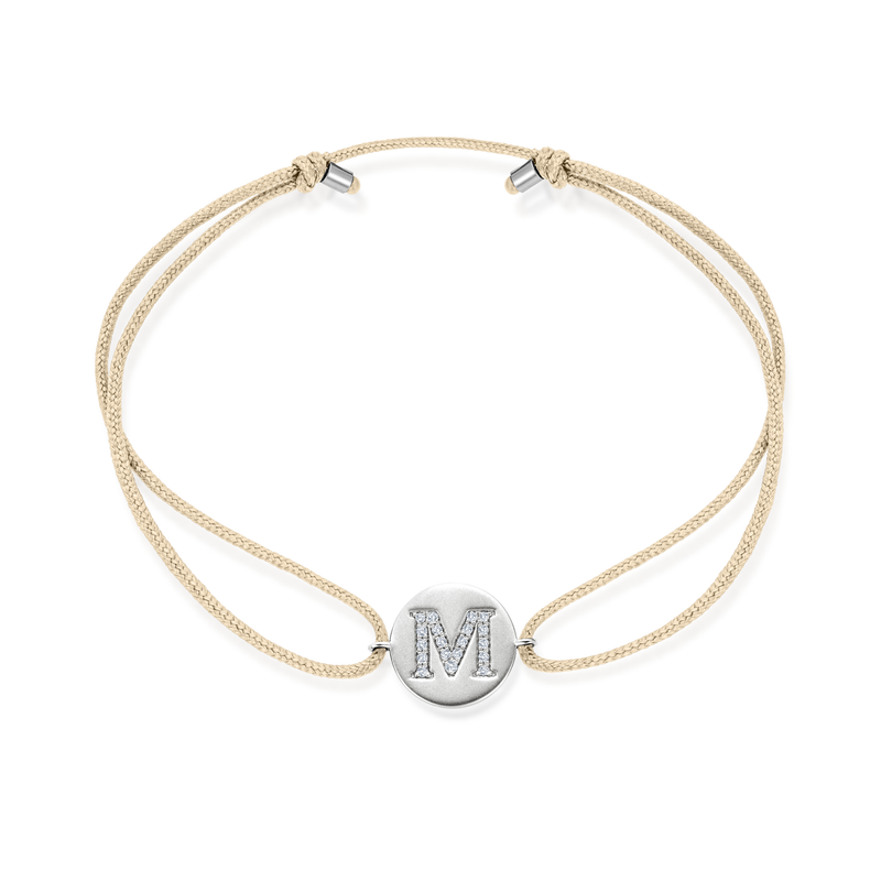 K to O Diamond Initial Plate Stoff Armband - Weißgold