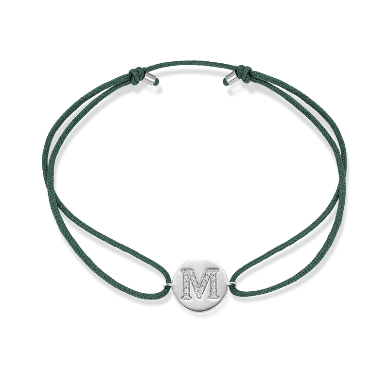 K to O Diamond Initial Plate Stoff Armband - Weißgold