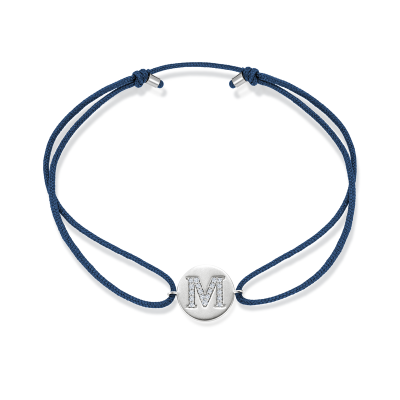 K to O Diamond Initial Plate Stoff Armband - Weißgold