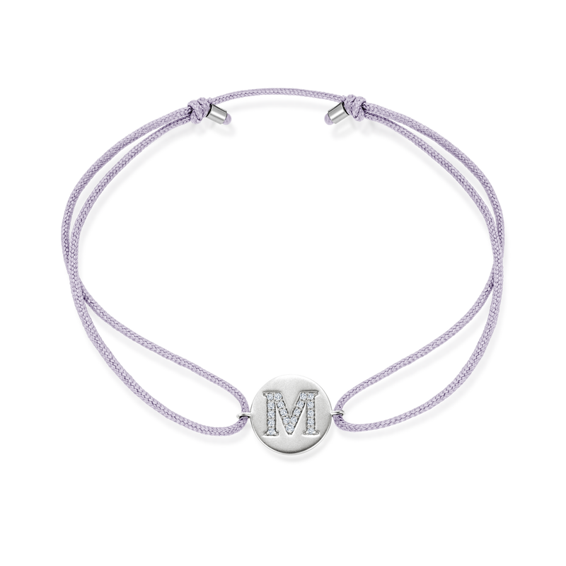 K to O Diamond Initial Plate Stoff Armband - Weißgold