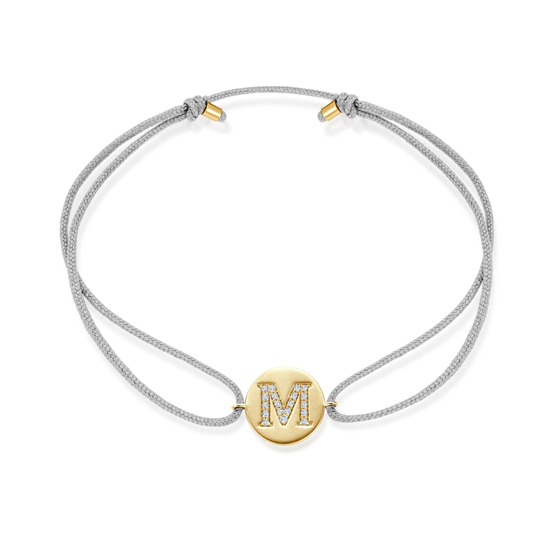K to O Diamond Initial Plate Stoff Armband - Gelbgold