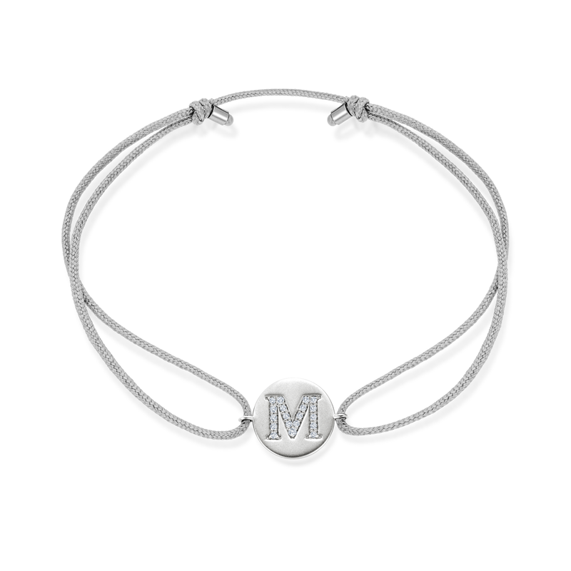K to O Diamond Initial Plate Stoff Armband - Weißgold