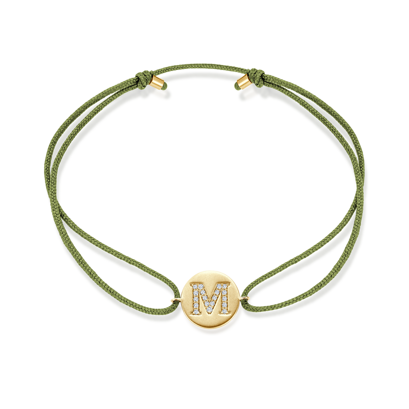K to O Diamond Initial Plate Stoff Armband - Gelbgold