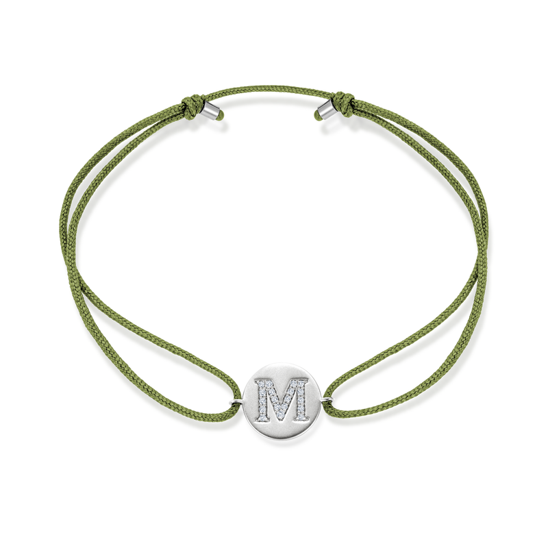 K to O Diamond Initial Plate Stoff Armband - Weißgold