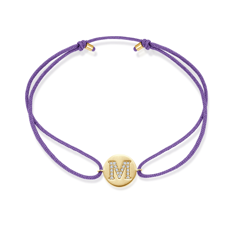 K to O Diamond Initial Plate Stoff Armband - Gelbgold