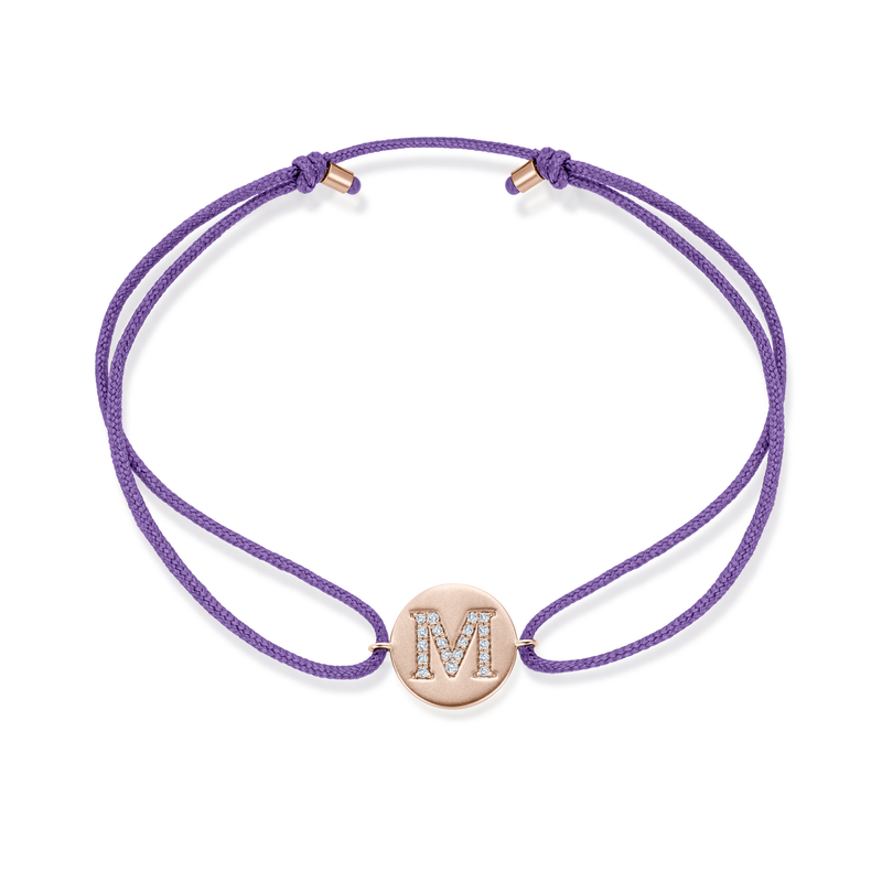 A to E Diamond Initial Plate Stoff Armband - Roségold