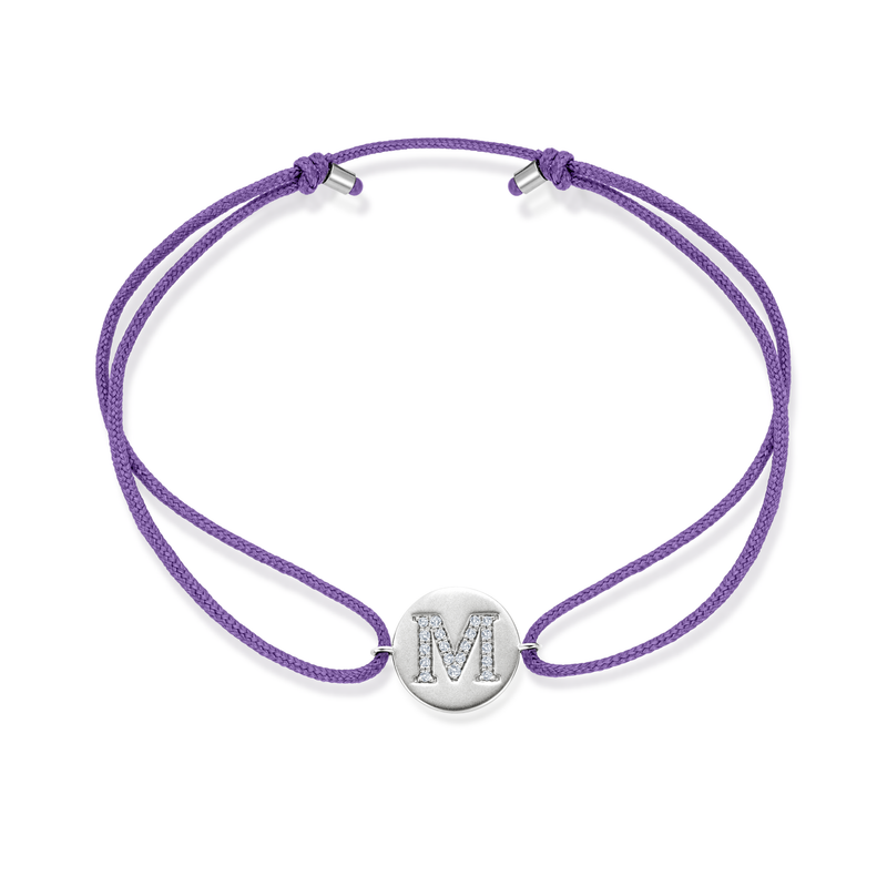 K to O Diamond Initial Plate Stoff Armband - Weißgold