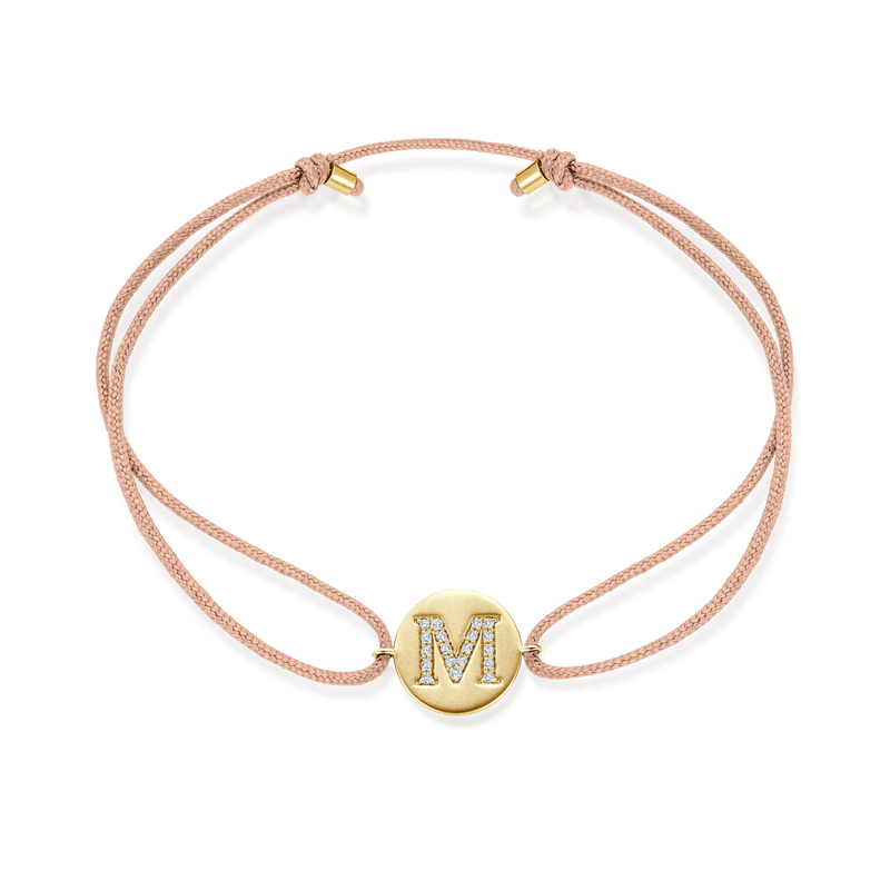 K to O Diamond Initial Plate Stoff Armband - Gelbgold
