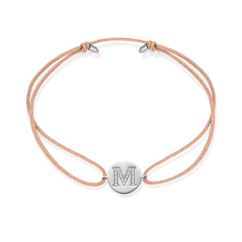 K to O Diamond Initial Plate Stoff Armband - Weißgold