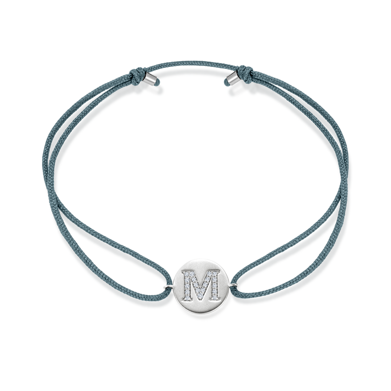 K to O Diamond Initial Plate Stoff Armband - Weißgold