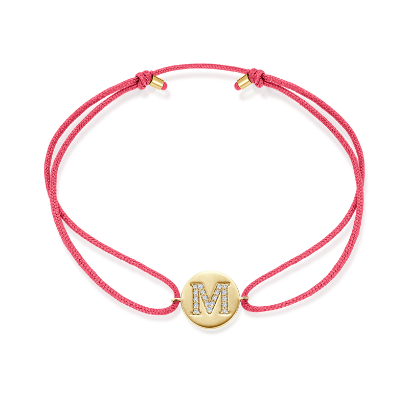 K to O Diamond Initial Plate Stoff Armband - Gelbgold