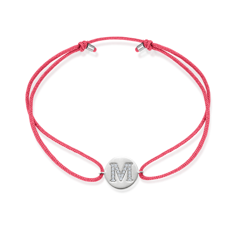 K to O Diamond Initial Plate Stoff Armband - Weißgold