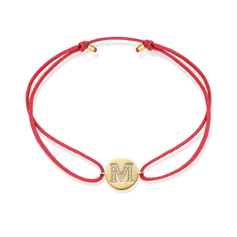 K to O Diamond Initial Plate Stoff Armband - Gelbgold