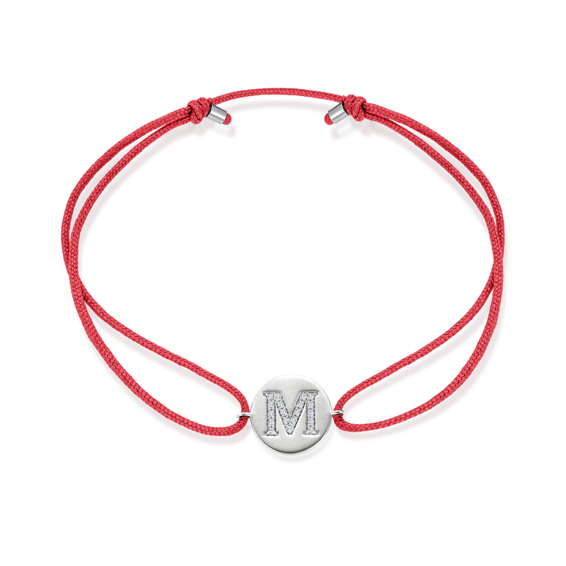 K to O Diamond Initial Plate Stoff Armband - Weißgold