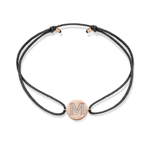 K to O Diamond Initial Plate Stoff Armband - Roségold