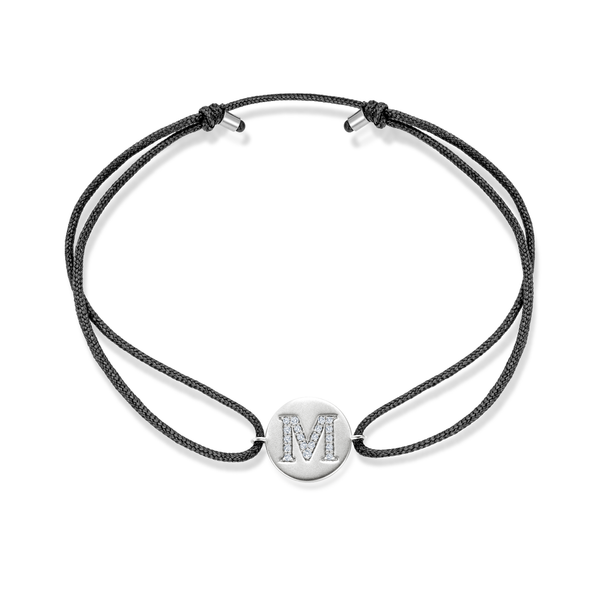 K to O Diamond Initial Plate Stoff Armband - Weißgold
