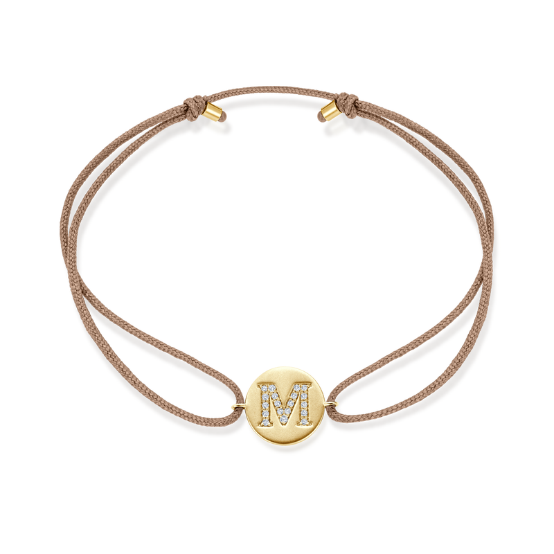 K to O Diamond Initial Plate Stoff Armband - Gelbgold