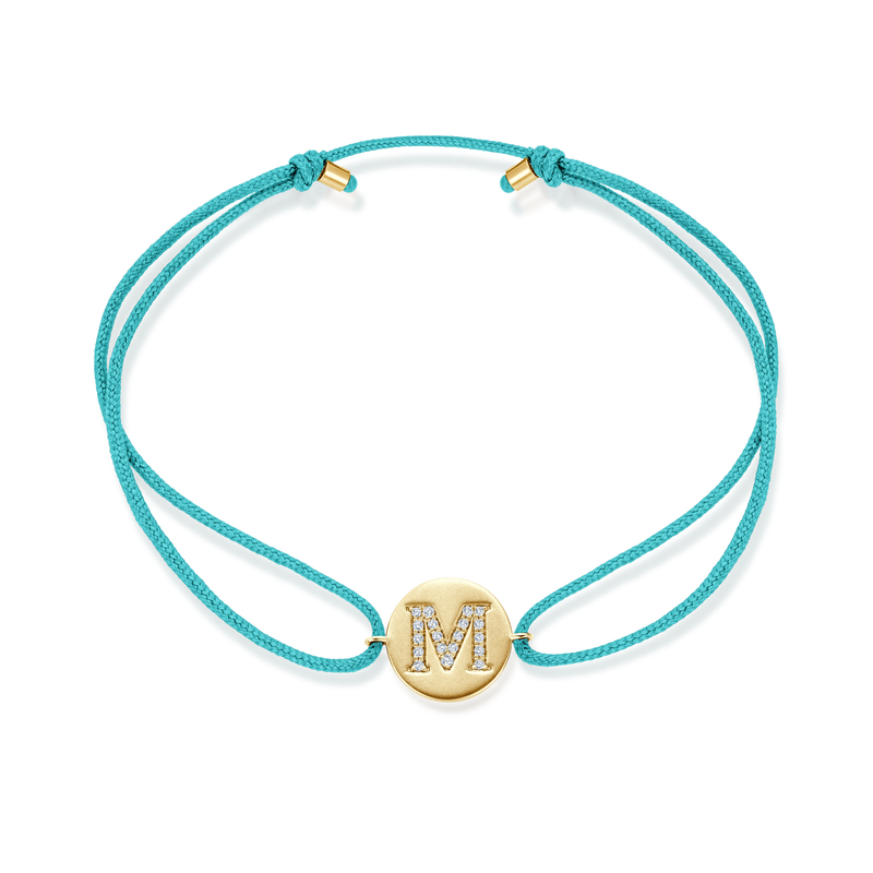K to O Diamond Initial Plate Stoff Armband - Gelbgold