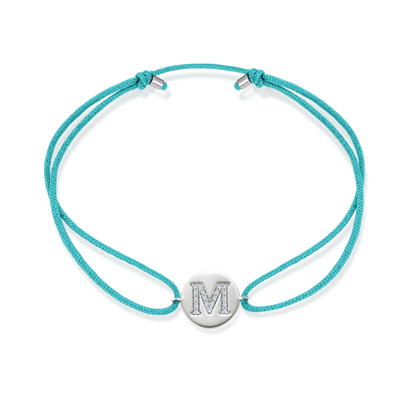 K to O Diamond Initial Plate Stoff Armband - Weißgold