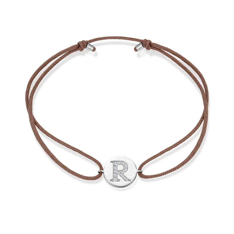 Z Diamond Initial Plate Stoff Armband - Weißgold