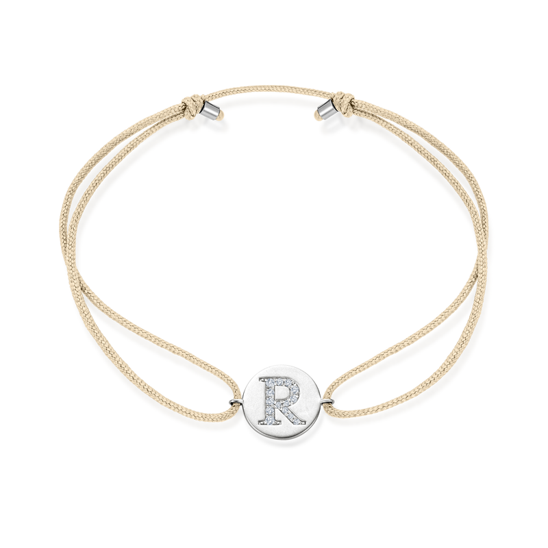 Z Diamond Initial Plate Stoff Armband - Weißgold
