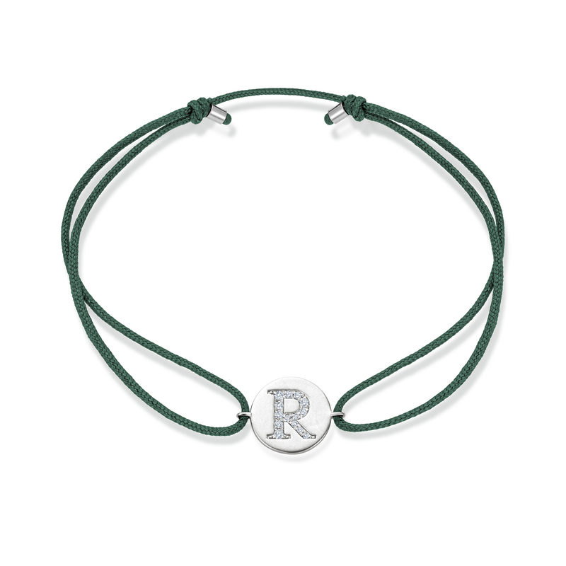 Z Diamond Initial Plate Stoff Armband - Weißgold
