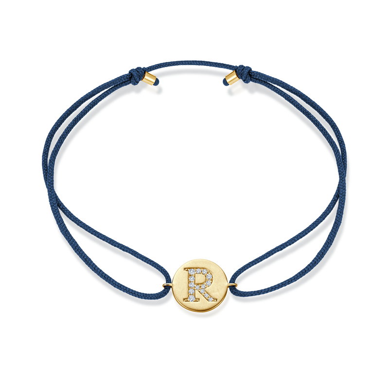 Z Diamond Initial Plate Stoff Armband - Gelbgold