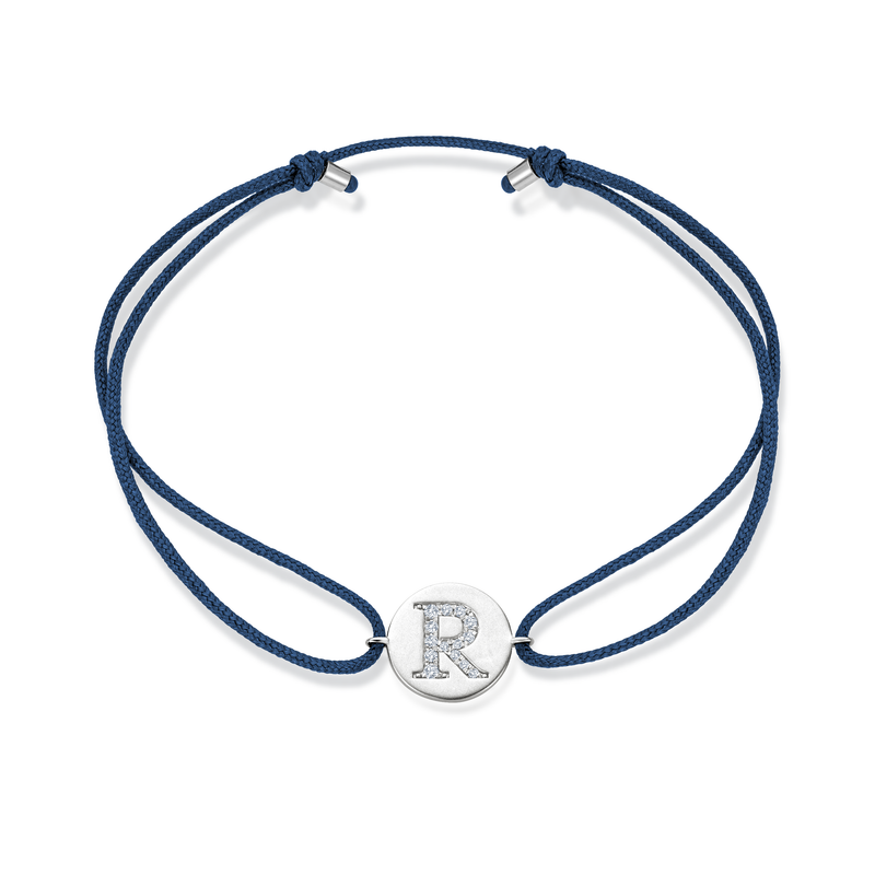 Z Diamond Initial Plate Stoff Armband - Weißgold