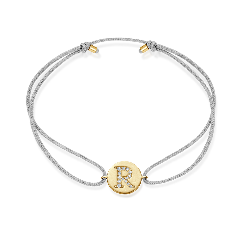 Z Diamond Initial Plate Stoff Armband - Gelbgold
