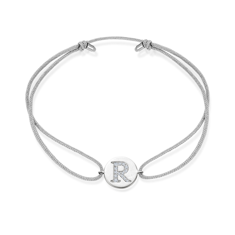 Z Diamond Initial Plate Stoff Armband - Weißgold