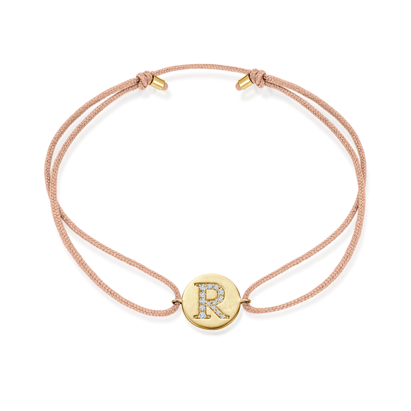 Z Diamond Initial Plate Stoff Armband - Gelbgold