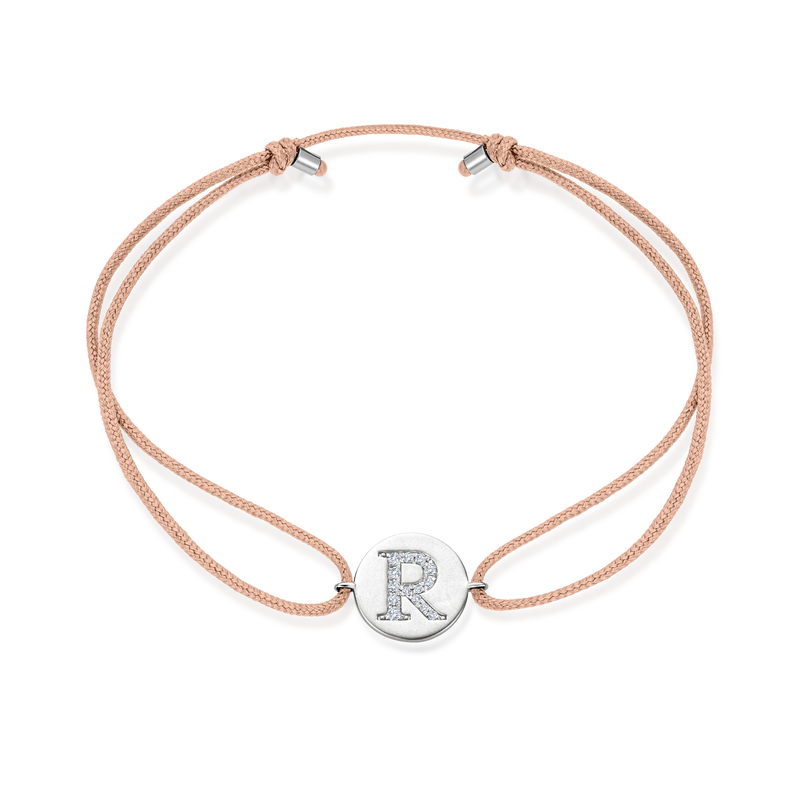 Z Diamond Initial Plate Stoff Armband - Weißgold