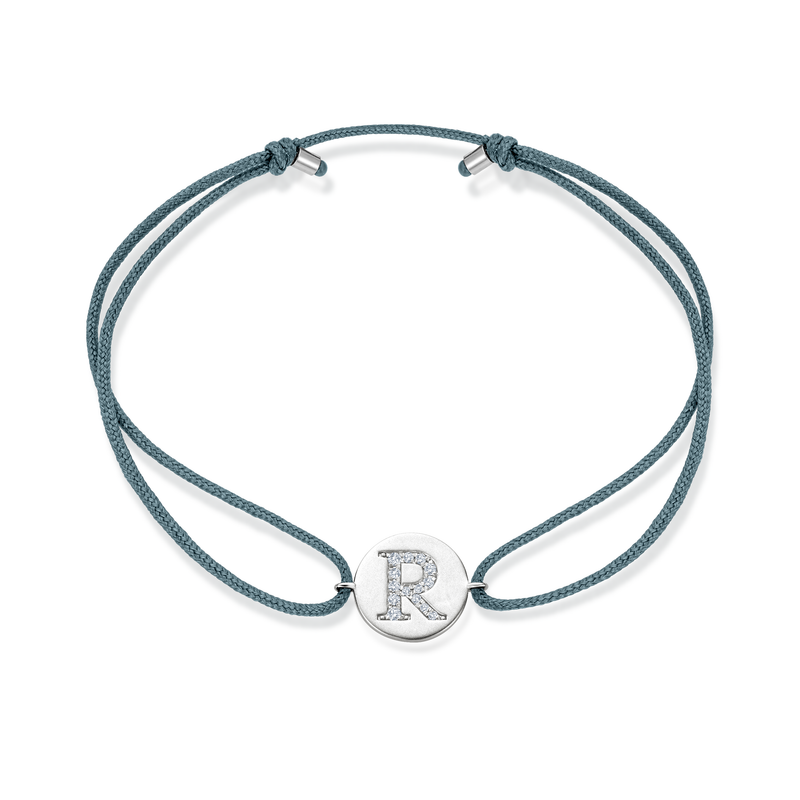 Z Diamond Initial Plate Stoff Armband - Weißgold