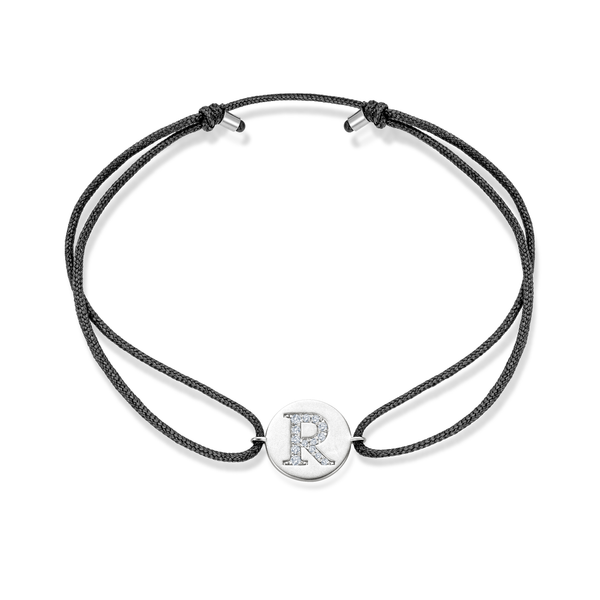 Z Diamond Initial Plate Stoff Armband - Weißgold