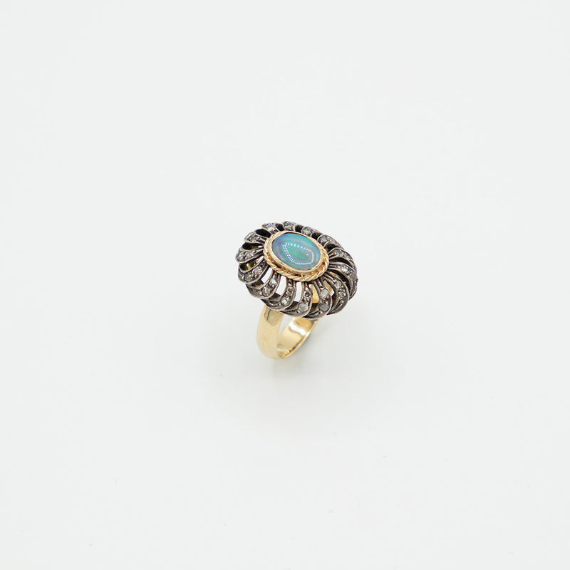 Vintage Opal Diamant Ring - Gelbgold