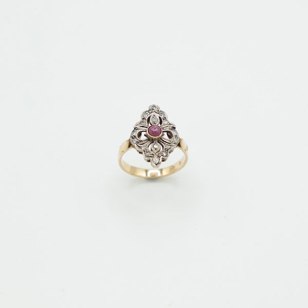 Vintage Rubin Diamant Ring - Gelbgold