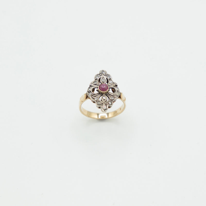 Vintage Rubin Diamant Ring - Gelbgold