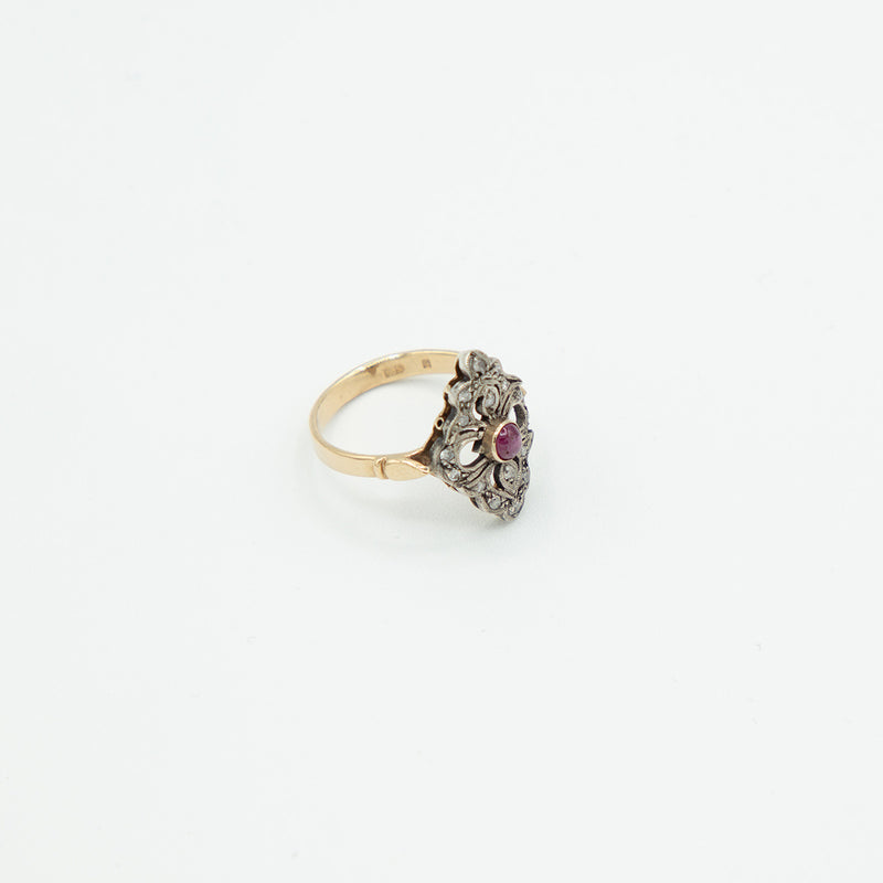 Vintage Rubin Diamant Ring - Gelbgold
