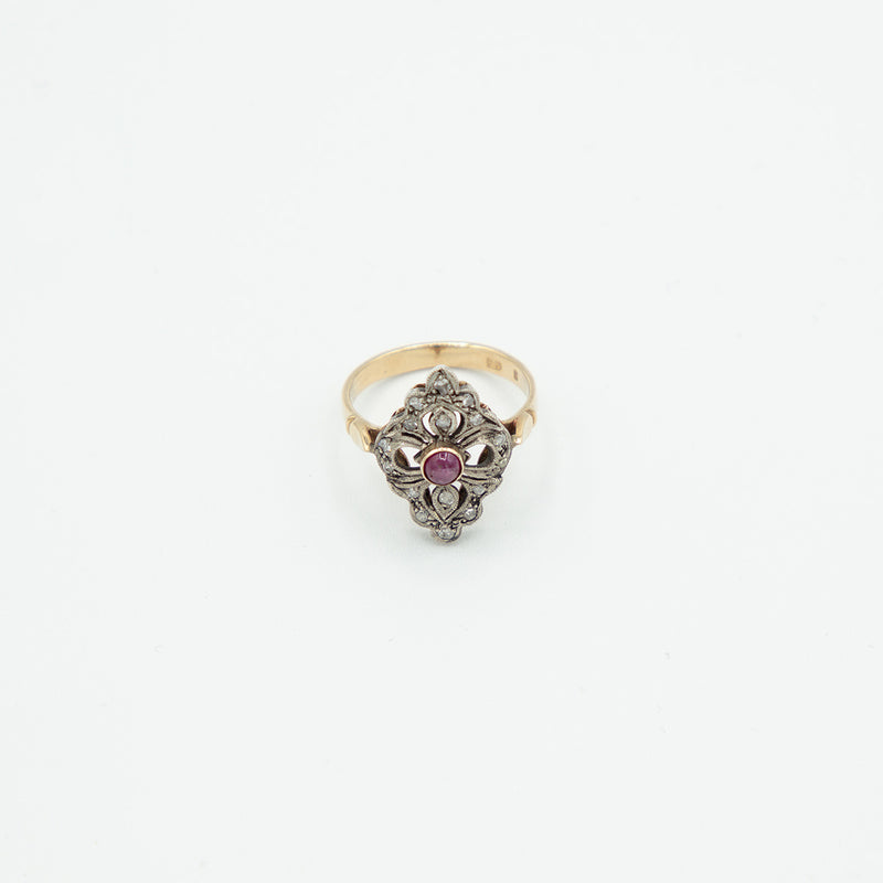 Vintage Rubin Diamant Ring - Gelbgold