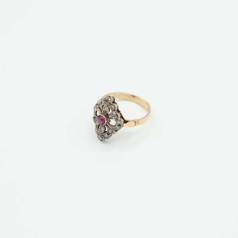 Vintage Rubin Diamant Ring - Gelbgold