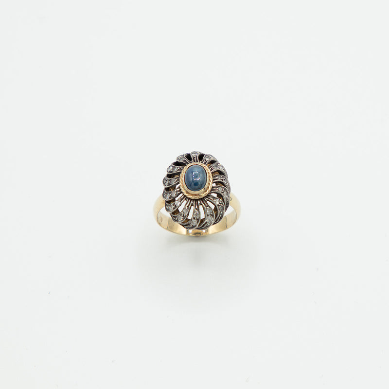 Vintage Saphir Diamant Ring - Gelbgold