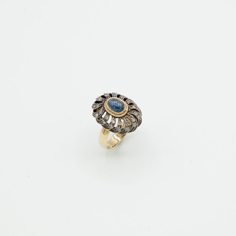 Vintage Saphir Diamant Ring - Gelbgold