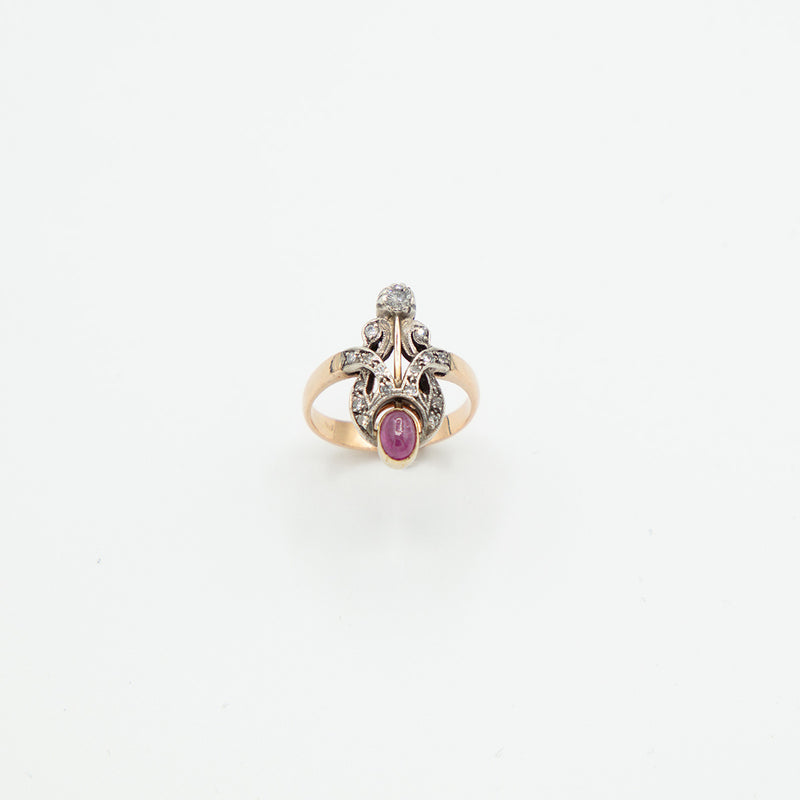 Vintage Rubin Diamant Ring - Gelbgold