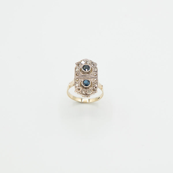 Vintage Saphir Diamant Ring - Gelbgold